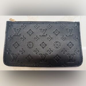 Black Embossed Monogram Cosmetic Bag Pouch 9.5” x 5.5” Gold Zip